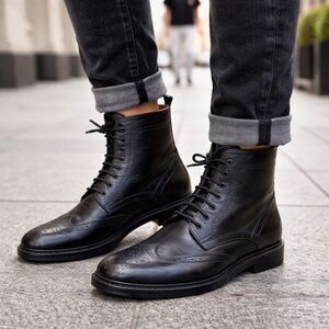 John White England Black Leather Brogue Boots – Made in England – Size 8 UK